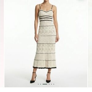 Cream Crochet Maxi Dress with Black Trim